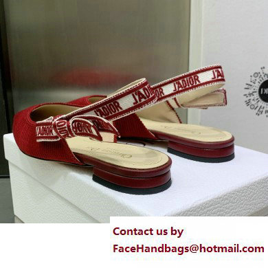 Dior J'Adior Slingback Ballerina Flats in Red Embroidered Cotton 2023