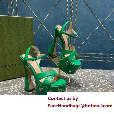 Gucci Heel 15.5cm Platform 6cm Interlocking G studs Sandals 719843 Green 2023