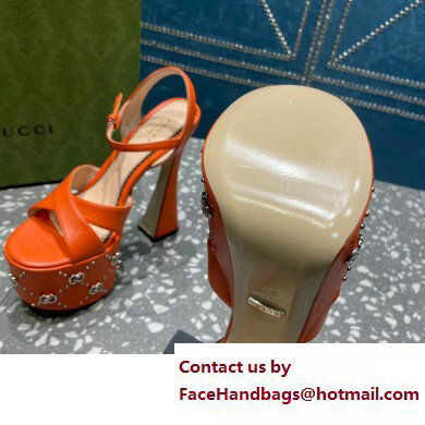 Gucci Heel 15.5cm Platform 6cm Interlocking G studs Sandals 719843 Orange 2023