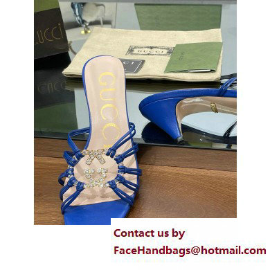 Gucci Heel 4.5cm Slide Sandals Blue with crystals Interlocking G 2023