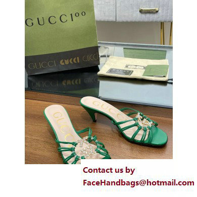 Gucci Heel 4.5cm Slide Sandals Green with crystals Interlocking G 2023