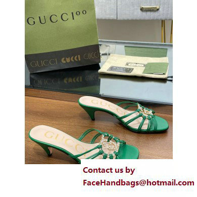 Gucci Heel 4.5cm Slide Sandals Green with crystals Interlocking G 2023