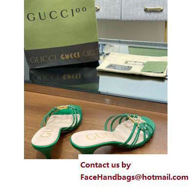 Gucci Heel 4.5cm Slide Sandals Green with crystals Interlocking G 2023