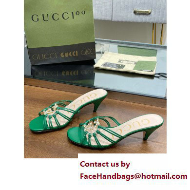 Gucci Heel 4.5cm Slide Sandals Green with crystals Interlocking G 2023