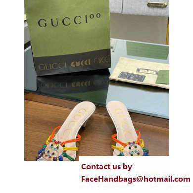 Gucci Heel 4.5cm Slide Sandals Multicolor with crystals Interlocking G 2023