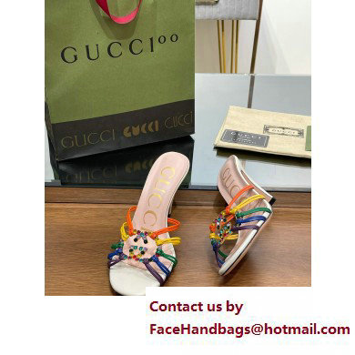 Gucci Heel 9cm Slide Sandals Multicolor with crystals Interlocking G 2023