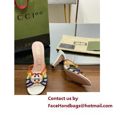 Gucci Heel 9cm Slide Sandals Multicolor with crystals Interlocking G 2023