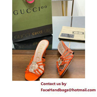 Gucci Heel 9cm Slide Sandals Orange with crystals Interlocking G 2023