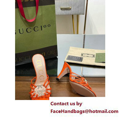 Gucci Heel 9cm Slide Sandals Orange with crystals Interlocking G 2023