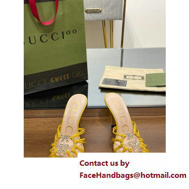 Gucci Heel 9cm Slide Sandals Yellow with crystals Interlocking G 2023