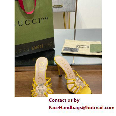 Gucci Heel 9cm Slide Sandals Yellow with crystals Interlocking G 2023