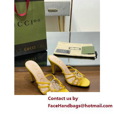 Gucci Heel 9cm Slide Sandals Yellow with crystals Interlocking G 2023