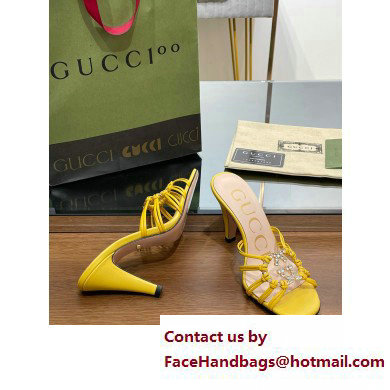 Gucci Heel 9cm Slide Sandals Yellow with crystals Interlocking G 2023