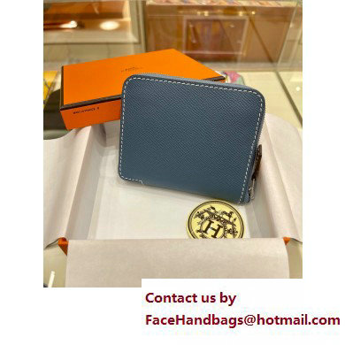 HERMES SILK'IN COMPACT WALLET IN ORIGINAL EPSOM LEATHER DENIM BLUE 2023