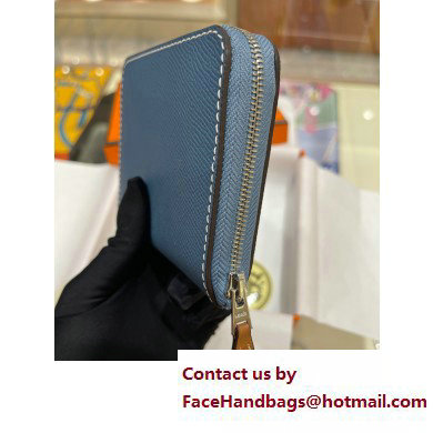 HERMES SILK'IN COMPACT WALLET IN ORIGINAL EPSOM LEATHER DENIM BLUE 2023