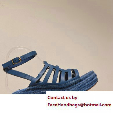 Hermes Heel 8.5cm Platform 5cm Catalya Wedge Espadrilles Blue 2023