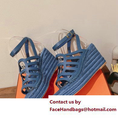 Hermes Heel 8.5cm Platform 5cm Catalya Wedge Espadrilles Blue 2023