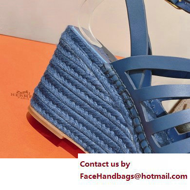 Hermes Heel 8.5cm Platform 5cm Catalya Wedge Espadrilles Blue 2023