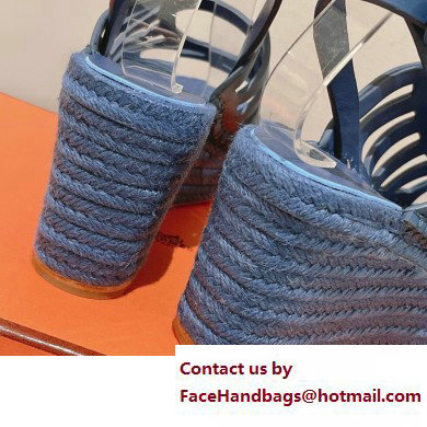 Hermes Heel 8.5cm Platform 5cm Catalya Wedge Espadrilles Blue 2023