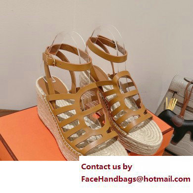 Hermes Heel 8.5cm Platform 5cm Catalya Wedge Espadrilles Brown 2023