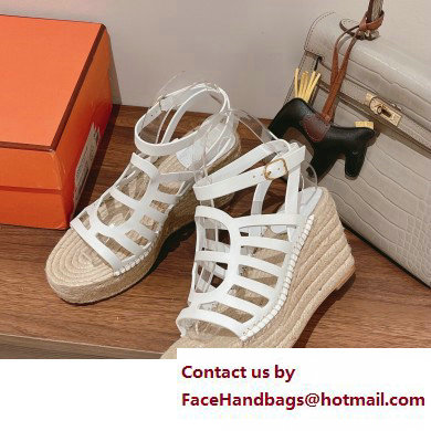 Hermes Heel 8.5cm Platform 5cm Catalya Wedge Espadrilles White 2023