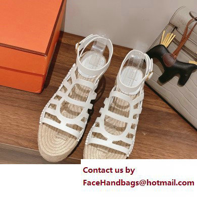 Hermes Heel 8.5cm Platform 5cm Catalya Wedge Espadrilles White 2023