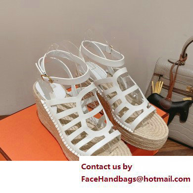 Hermes Heel 8.5cm Platform 5cm Catalya Wedge Espadrilles White 2023