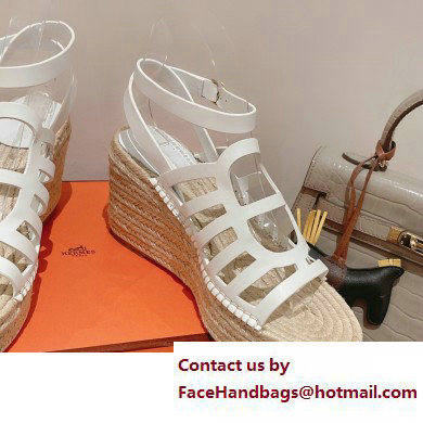 Hermes Heel 8.5cm Platform 5cm Catalya Wedge Espadrilles White 2023