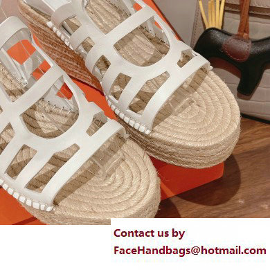 Hermes Heel 8.5cm Platform 5cm Catalya Wedge Espadrilles White 2023