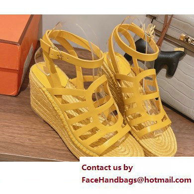 Hermes Heel 8.5cm Platform 5cm Catalya Wedge Espadrilles Yellow 2023