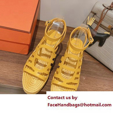 Hermes Heel 8.5cm Platform 5cm Catalya Wedge Espadrilles Yellow 2023