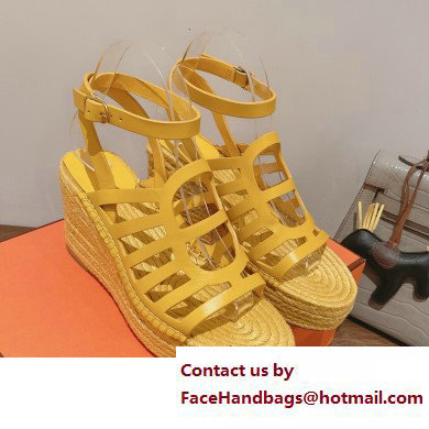 Hermes Heel 8.5cm Platform 5cm Catalya Wedge Espadrilles Yellow 2023