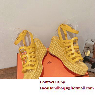 Hermes Heel 8.5cm Platform 5cm Catalya Wedge Espadrilles Yellow 2023