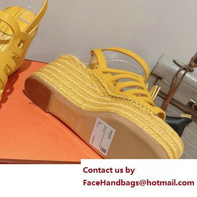 Hermes Heel 8.5cm Platform 5cm Catalya Wedge Espadrilles Yellow 2023