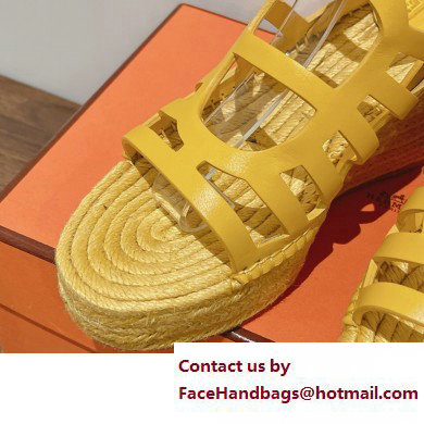 Hermes Heel 8.5cm Platform 5cm Catalya Wedge Espadrilles Yellow 2023