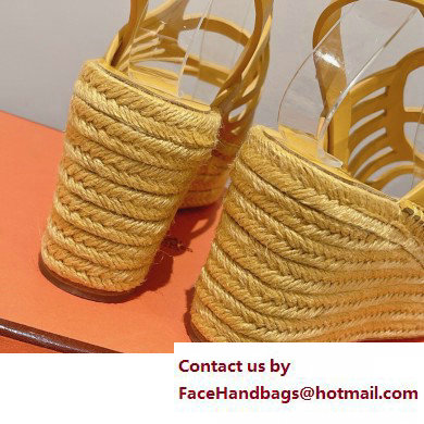 Hermes Heel 8.5cm Platform 5cm Catalya Wedge Espadrilles Yellow 2023