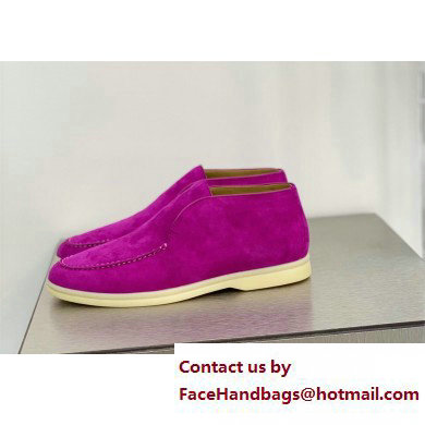 Loro Piana Open Walk Suede Ankle Boots fuchsia