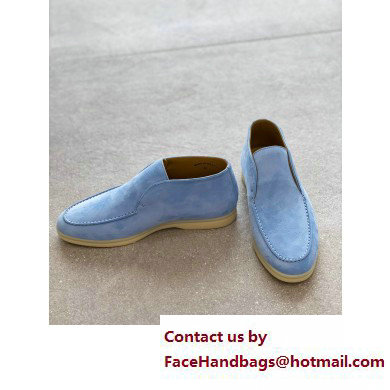 Loro Piana Open Walk Suede Ankle Boots sky blue