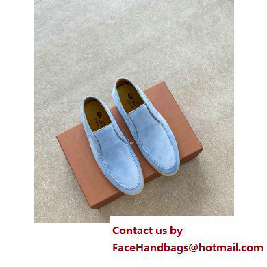 Loro Piana Open Walk Suede Ankle Boots sky blue