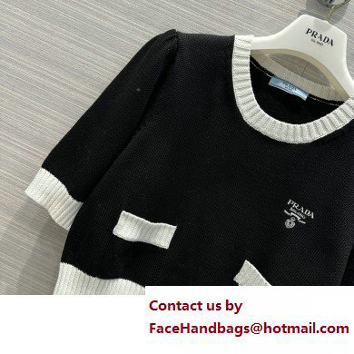 PRADA BLACK/WHITE Cotton crew-neck sweater 2023