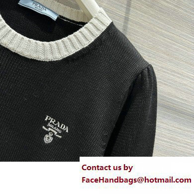 PRADA BLACK/WHITE Cotton crew-neck sweater 2023