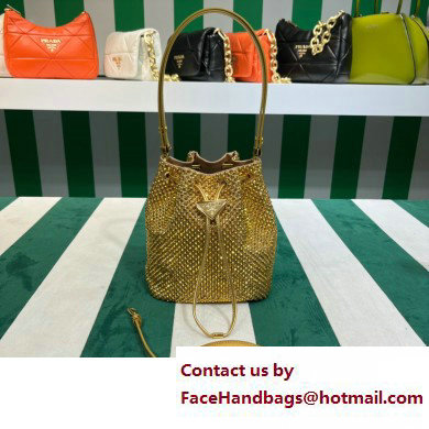 Prada Crystal Bucket Bag 1BE067 Gold 2022