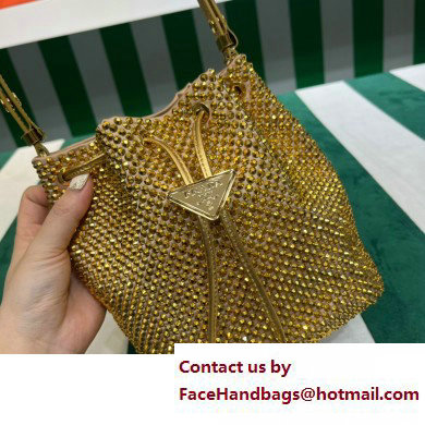 Prada Crystal Bucket Bag 1BE067 Gold 2022