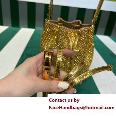 Prada Crystal Bucket Bag 1BE067 Gold 2022