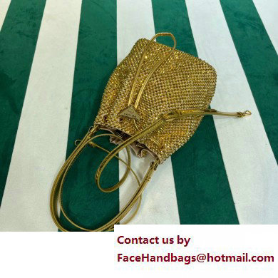 Prada Crystal Bucket Bag 1BE067 Gold 2022