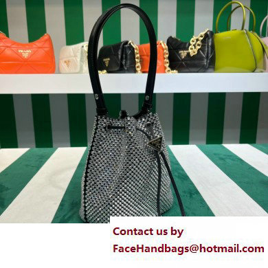 Prada Crystal Bucket Bag 1BE067 black 2022