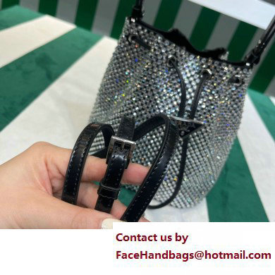 Prada Crystal Bucket Bag 1BE067 black 2022