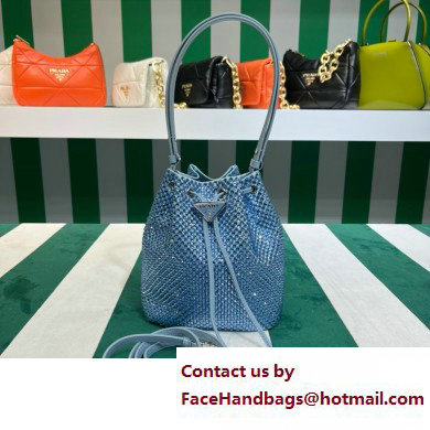 Prada Crystal Bucket Bag 1BE067 blue 2022