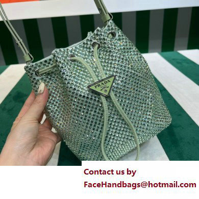 Prada Crystal Bucket Bag 1BE067 green 2022