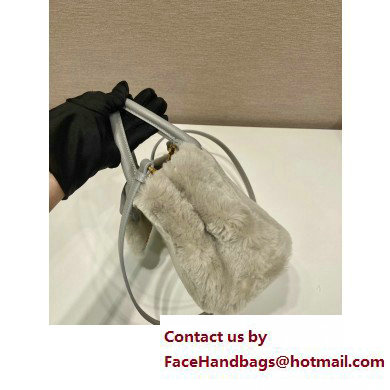 Prada Galleria Shearling Mini Bag 1BA906 Grey 2023